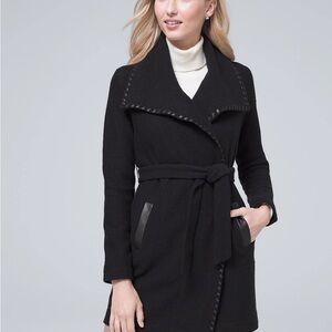 NEW White House Black Market Black Vegan Leather Sweater Coat S $250